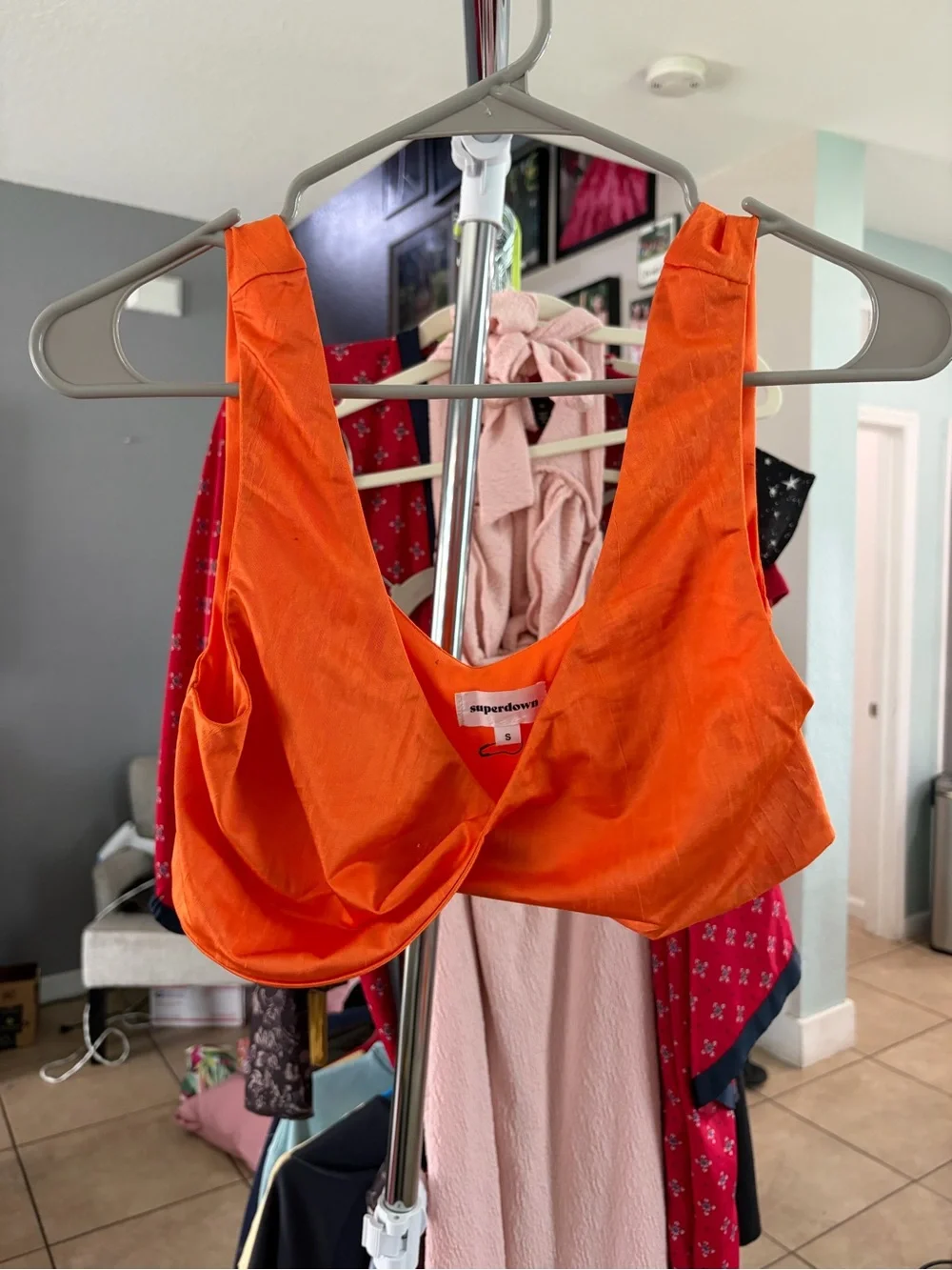 NWT Superdown Orange Two Piece Twist Front Crop Top & Midi Skirt Set Size Small